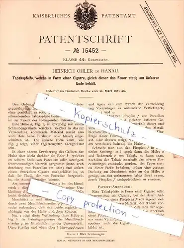 Original Patent - Heinrich Ohler in Hanau , 1881 , Kurzwaaren !!!
