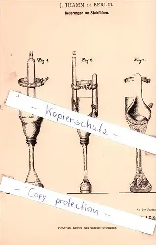 Original Patent - J. Thamm in Berlin , 1880 , Neuerungen an Stelzfüßen !!!