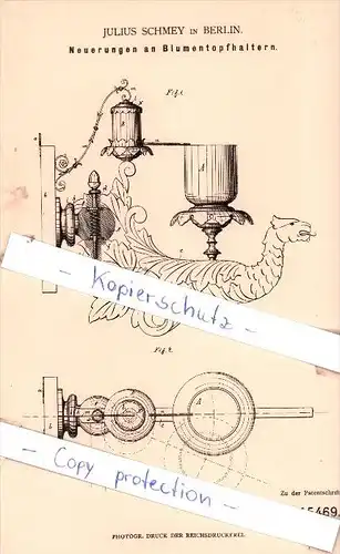 Original Patent - Julius Schmey in Berlin , 1881 , Neuerungen an Blumentopfhaltern !!!
