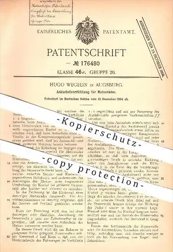 original Patent - Hugo Wegelin in Augsburg , 1904 , Kurbel für Motorräder , Motorrad , Fahrzeugbau , Kurbelwelle !!!
