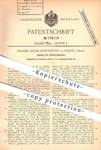 original Patent - Johann Jacob Schlichting in Marne , Holstein , 1905, Gebläse für Holzbrandgeräte , Brandmalerei , Holz