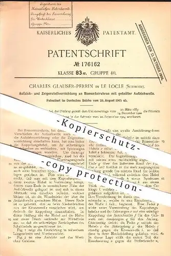 original Patent - Charles Glauser-Perrin in Le Locle , Schweiz , 1905 , Remontoiruhr , Uhr , Uhren , Uhrwerk , Uhrmacher