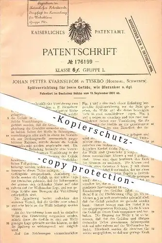 original Patent - Johann Petter Kvarnström in Tyskbo , Horndal , Schweden , 1904 , Spülvorrichtung für leere Gefäße !!!