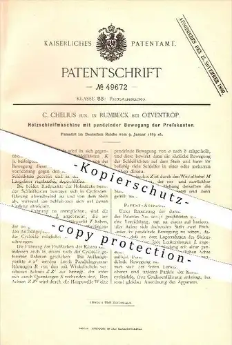 original Patent - C. Chelius in Rumbeck bei Oeventrop / Arnsberg , 1889, Holz - Schleifmaschine , Papier , Papierfabrik