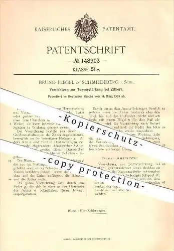 original Patent - Bruno Flegel in Schmiedeberg / Kowary , Schlesien , 1903 ,Tonverstärkung bei Zittern , Zitter , Musik