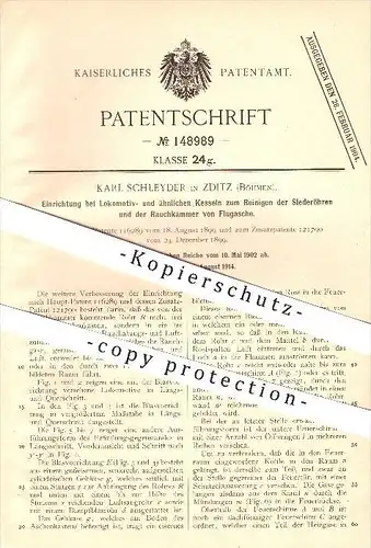 original Patent - Karl Schleyder in Zditz / Zdice , Böhmen , 1902 , Reinigung vonLokomotivkesseln , Eisenbahn