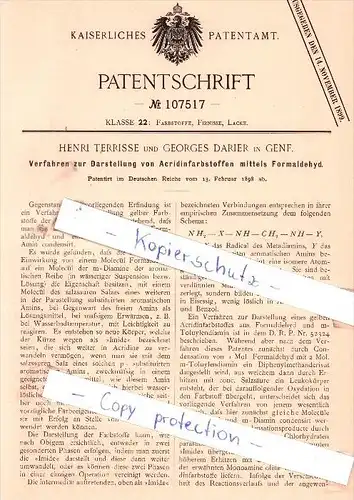 Original Patent - Henri Terrisse und G. Darier in Genf , 1898 , Darstellung von Acridinfarbstoffen !!!