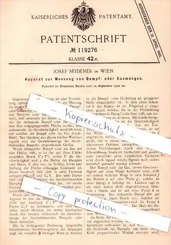 Original Patent - Josef Seidener in Wien , 1900 , Messung von Dampf- oder Gasmengen !!!