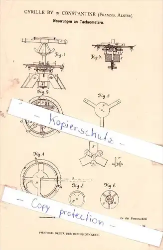 Original Patent - Cyrille By in Constantine , Französ. Algier , 1880 , Neuerungen an Tachometern !!!