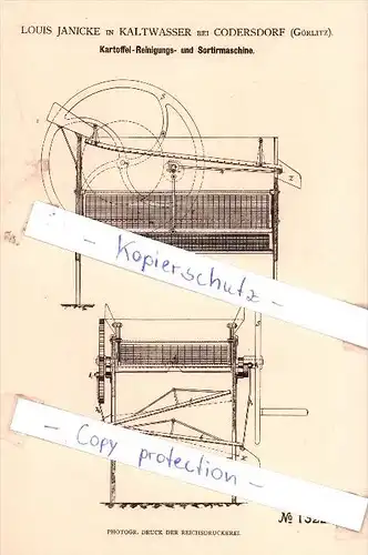 Original Patent - L. Janicke in Kaltwasser bei Codersdorf , Görlitz , 1880 ,  !!!