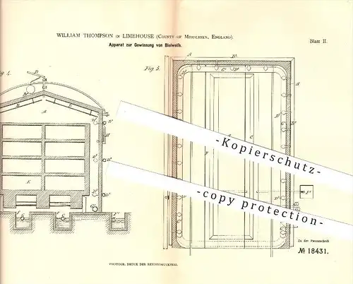 original Patent - William Thompson in Limehouse , County of Middlesex , England , 1881 , Gewinnung von Bleiweiss !!!