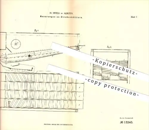 original Patent - H. Meier in Aerzen ,1880, Strohschüttler , Stroh , Landwirtschaft , Landwirt , Bauer , Hameln-Pyrmont