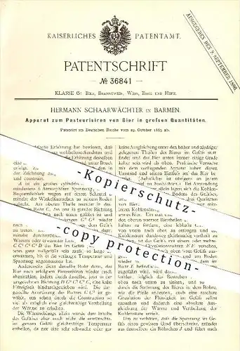 original Patent - Herrmann Schaarwächter in Barmen , 1885 , Pasteurisieren von Bier , Brauerei , Bier brauen !!!