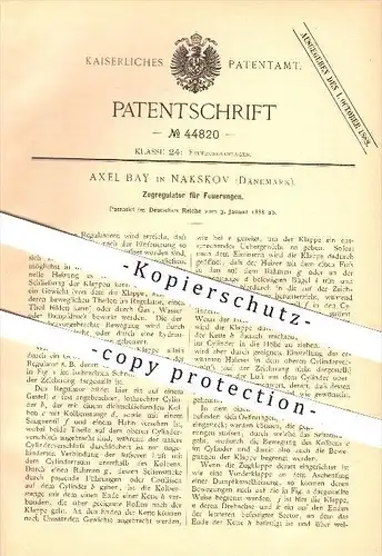 original Patent -  Axel Bay in Nakskov , Dänemark , 1888 , Zugregulator für Feuerungen , Regulator , Ofen , Ofenbauer !!