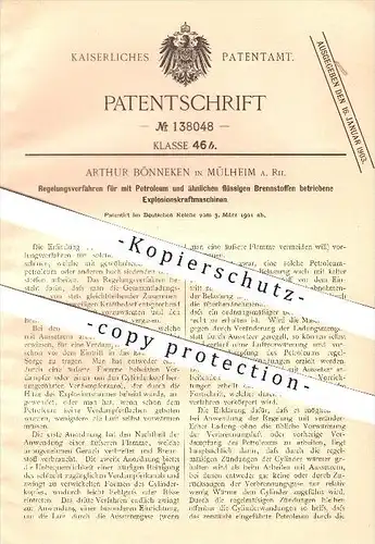 original Patent - Arthur Bönneken in Mülheim a. Rh. , 1901 , Explosionskraftmaschinen , Kraftmaschinen , Petroleum !!!