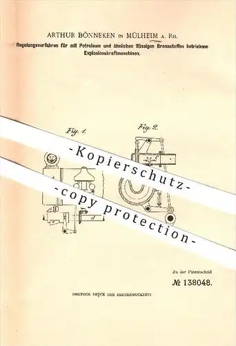 original Patent - Arthur Bönneken in Mülheim a. Rh. , 1901 , Explosionskraftmaschinen , Kraftmaschinen , Petroleum !!!