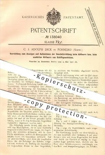 original Patent - C. J. Adoplh Dick in Fornebu , Norwegen , 1901 , Abfeuern von Schiffsgeschützen , Schiffe !!!