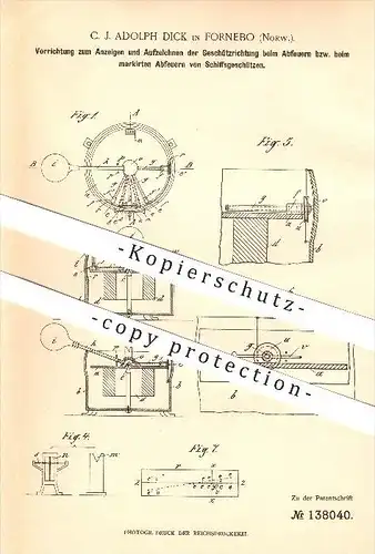 original Patent - C. J. Adoplh Dick in Fornebu , Norwegen , 1901 , Abfeuern von Schiffsgeschützen , Schiffe !!!