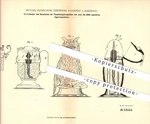 original Patent - Michael Flürscheim , Eisenwerk Gaggenau in Gaggenau , 1882 , Zigarettenanzünder , Feuerzeug !!!