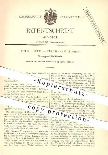 original Patent - Otto Poppe in Kirchberg , 1883 , Streuapparat für Klosets , Toilette , WC !!!