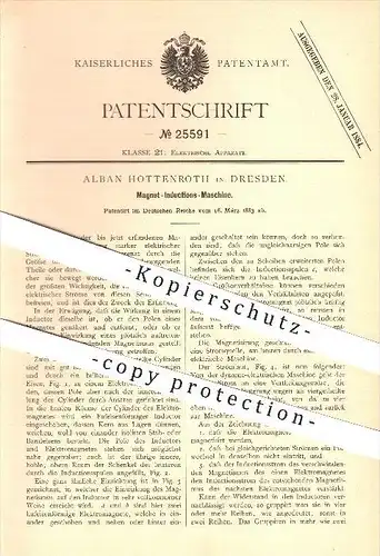 original Patent - Alban Hottenroth in Dresden , 1883 , Magnet-Induktionsmaschine , Magnete , Induktion , Strom !!!