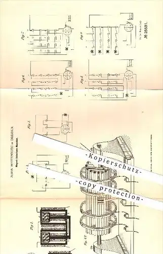 original Patent - Alban Hottenroth in Dresden , 1883 , Magnet-Induktionsmaschine , Magnete , Induktion , Strom !!!