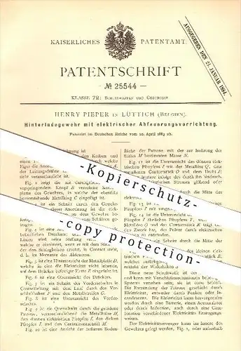original Patent - Henry Pieper in Lüttich , Belgien , 1883 , Gewehr mit elektrischer Abfeuerung , Waffen , Geschosse !!!