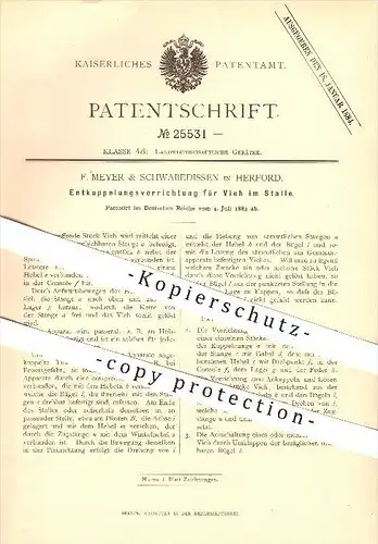 original Patent - F. Meyer & Schwabedissen in Herford ,1883, Entkuppelung von Vieh im Stall , Tierzucht , Landwirtschaft