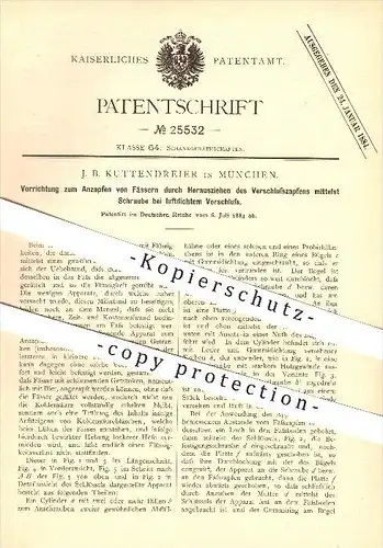 original Patent - J. B. Kuttendreier in München , 1883 , Anzapfen von Fässern , Fass , Bierfass , Bier !!!