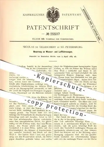 original Patent - Nicolas de Telescheff in St. Petersburg , 1883 , Wasser- und Luftfahrzeuge , Luftschiff , Russland !!!