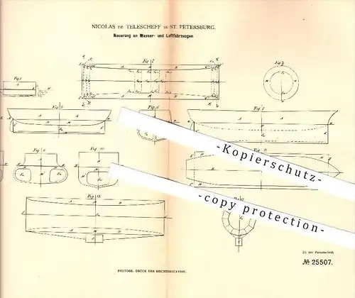 original Patent - Nicolas de Telescheff in St. Petersburg , 1883 , Wasser- und Luftfahrzeuge , Luftschiff , Russland !!!