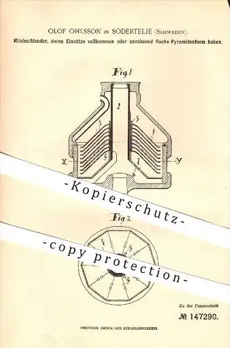 original Patent - Olof Ohlsson in Södertälje , Schweden , 1902 , Milchschleuder , Schleuder , Milch , Landwirtschaft !!!