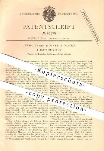 original Patent - Lethuillier & Pinel in Rouen , 1883 , Sicherheitsventil , Dampfkessel , Kessel , Ventil !!!