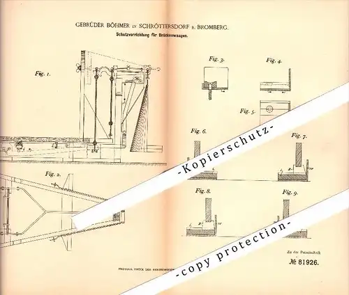 Original Patentschrift - E. Böhmer in Schröttersdorf / Skrzetusko , 1894 , Waage , Brückenwaage , Bromberg / Bydgoszcz !