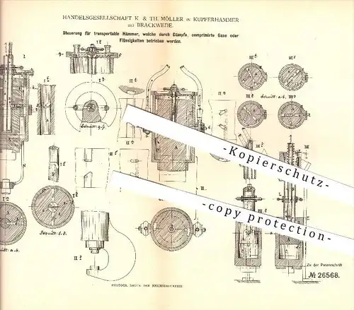 original Patent - Handelsgesellschaft K. & Th. Möller in Kupferhammer bei Brackwede ,1883, Steuerung für Hämmer , Hammer