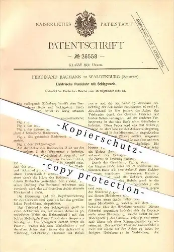 original Patent - F. Baumann in Waldenburg , Schweiz , 1883 , Elektrische Pendeluhr mit Schlagwerk , Uhr , Uhrmacher !!!