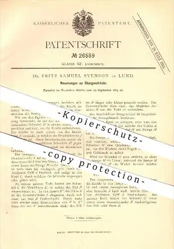 original Patent - Dr. Fritz Samuel Svenson in Lund , 1883 , Stangenzirkel , Zirkel , Messen , Bemessung !!!