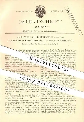 original Patent - A. Volter in Königgrätz , Österreich , 1883 , Apparat für Zuckerfabrik , Hradec Králové !!!
