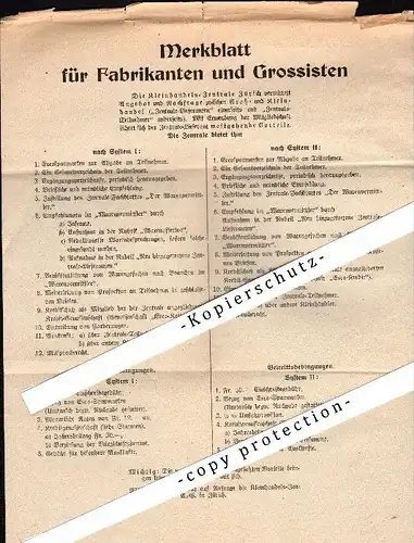 original Werbeplakat / Reklame , Fabrikanten und Grossisten , Handelszentrale in Zürich , Esco-Sparmarken , Escosparken