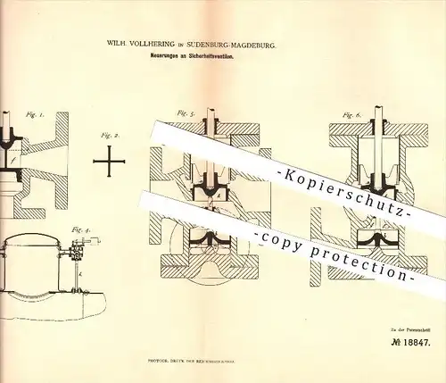 original Patent - Wilh. Vollhering in Sudenburg-Magdeburg , 1881 , Sicherheitsventile , Dampfkessel , Kessel !!!