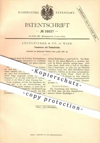 original Patent - Lechleitner & Co. in Wien , 1881 , Tonmesser mit Tonmessstab , Musik , Musikinstrumente !!!