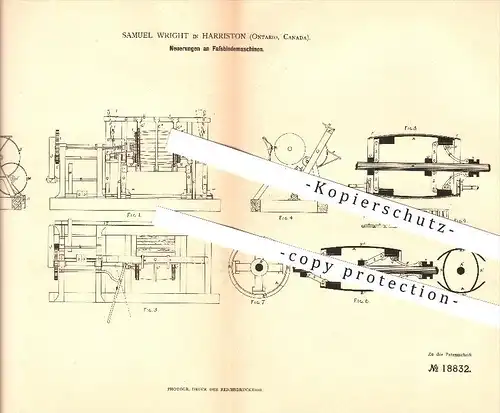 original Patent - Samuel Wright in Harriston , Ontario , Kanada , 1882 , Fassbindemaschinen , Fass , Fässer , Holzfass !