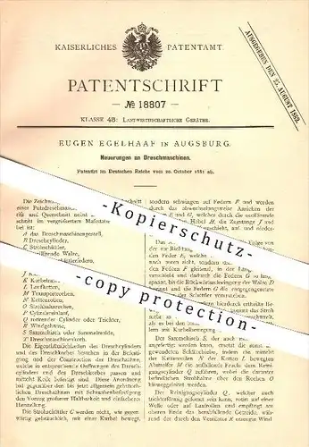 original Patent - Eugen Egelhaaf in Augsburg , 1881 , Dreschmaschine , Dreschen , Landwirtschaft !!!