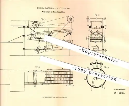 original Patent - Eugen Egelhaaf in Augsburg , 1881 , Dreschmaschine , Dreschen , Landwirtschaft !!!