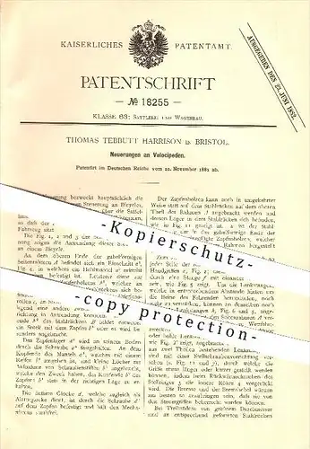 original Patent - Thomas Tebbutt Harrison in Bristol , 1881 , Velociped , Hochrad , Fahrrad , bicycle !!!