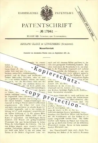 original Patent - Adolph Glatz in Löwenberg / Lwówek Slaski , Schlesien , 1881 , Wasserfahrstuhl , Fahrstuhl , Schiffbau