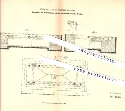 original Patent - Gebr. Pfitzer in Oschatz , 1879 , Zentesimal- und Dezimalwaage , Waage , Wiegen , Gewicht !!!