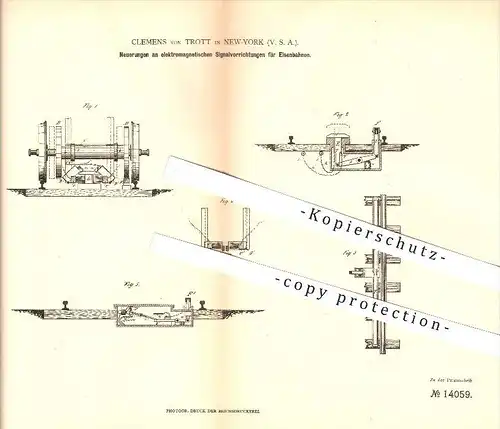 original Patent - Clemens von Trott in New York , 1879 , Signalvorrichtungen für Eisenbahnen , Eisenbahn !!!