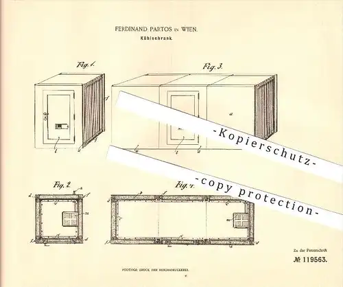 original Patent - Ferdinand Partos Wien , 1900 , Kühlschrank , Kühlung , Haushalt !!!