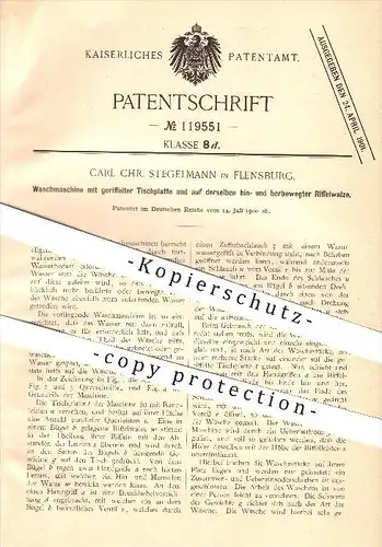 original Patent - Carl Chr. Stegelmann in Flensburg , 1900 , Waschmaschine mit Riffelwalze , Haushalt !!!